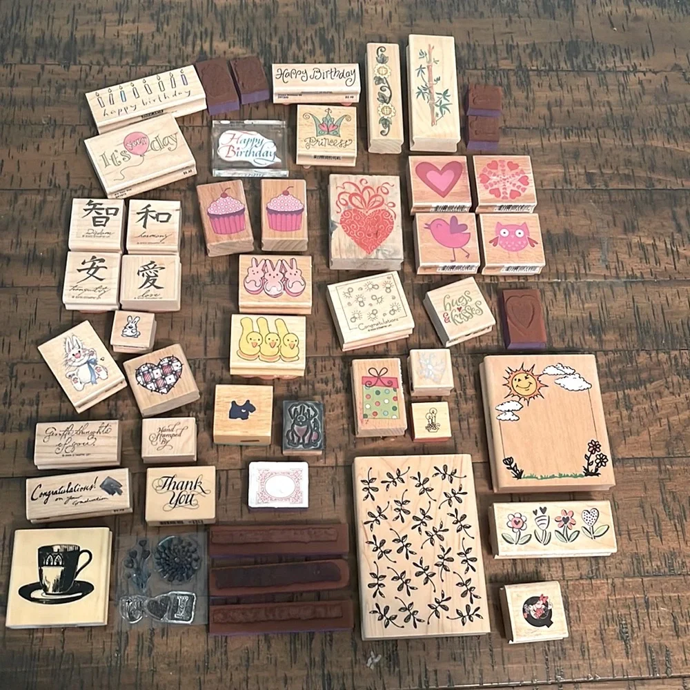 48 Rubber Stamps: Various Themes, Sayings & Florals